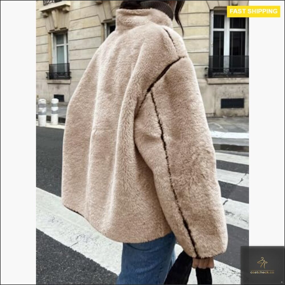 Faux Fur Jacket Warm Winter Casual Button Down Stand Collar Long Sleeve Cozy - Picture 6 of 7